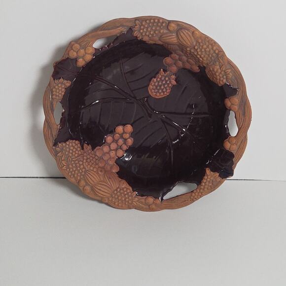 Claire Burke Pottery Bowl Fruit Clay Center Glazed Matte Edge Footed Terra Cotta - Picture 6 of 10